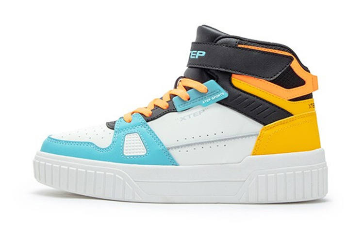 XTEP High top Kids' Skateboarding Shoes White Black Yellow Teenagers