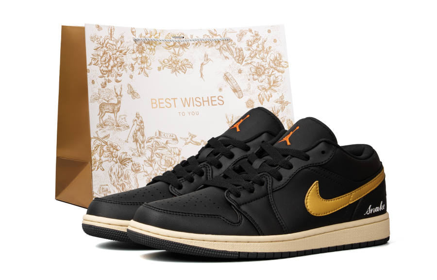 Jordan Jordan Air Jordan 1 Leather Slip Resistant Anti Kick Cushioning Low top Children's Basketball Shoes Black Teenagers