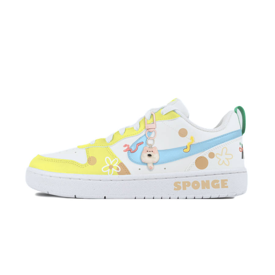Nike Nike Court Borough Yellow Blue Seaweed Slip Resistant Abrasion Resistant Low top Kids' Skateboarding Shoes White