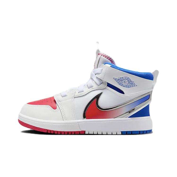 Jordan Jordan Air Jordan 1 Abrasion Resistant Mid top Children's Basketball Shoes White Blue Red Children Aged 3 7 Years Old