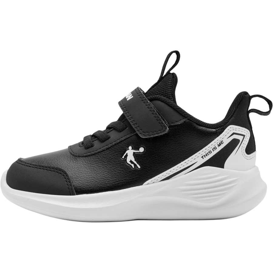 QIAODAN Synthetic Leather Slip Resistant Anti Kick Low top Kids' Running Shoes Black White Children Aged 3 7 Years Old