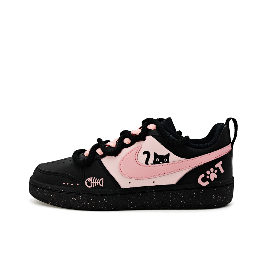 Nike Nike Court Borough 2 Cool Black Cat Cushioning Low top Kids' Skateboarding Shoes Black Pink Teenagers