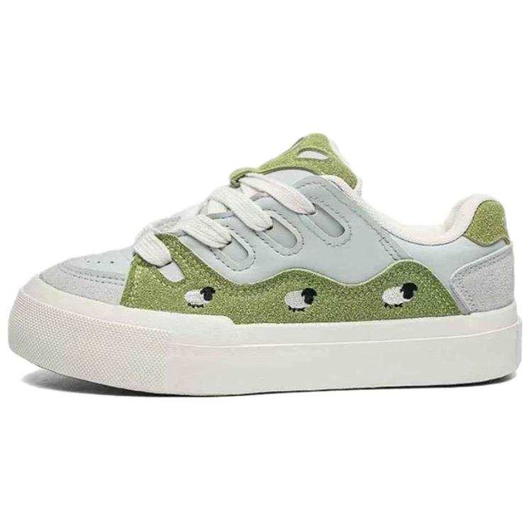 BINGO DUCK Slip Resistant Cushioning Slip Resistant Cushioning Low top Skateboard Shoes Women's Grassland Green