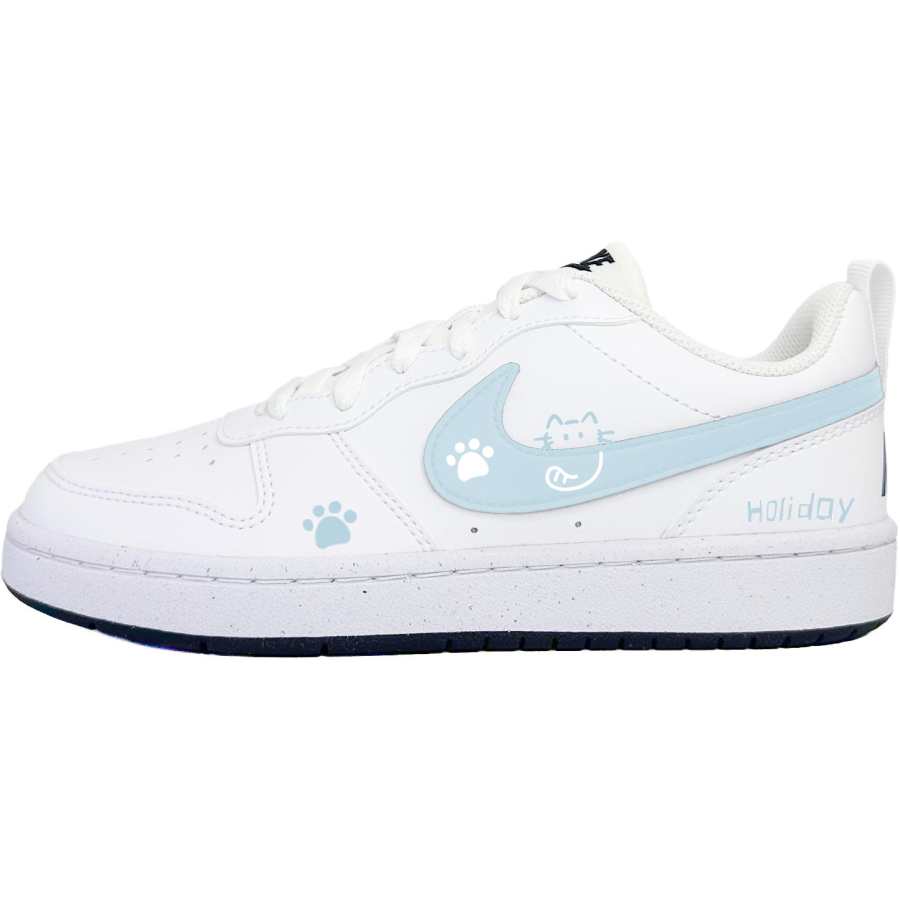 Nike Nike Court Borough Synthetic Leather Slip Resistant Abrasion Resistant Low top Kids' Skateboarding Shoes Light Blue