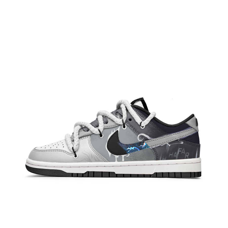 Nike Nike Dunk Wash Star Sea Slip Resistant Abrasion Resistant Low top Kids' Skateboarding Shoes Gray Black Teenagers