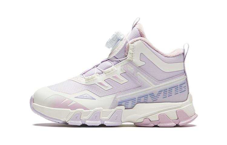 Antakids Knob Slip Resistant Thermal High top Kids' Outdoor Shoes Purple White Children Aged 3 7 Years Old