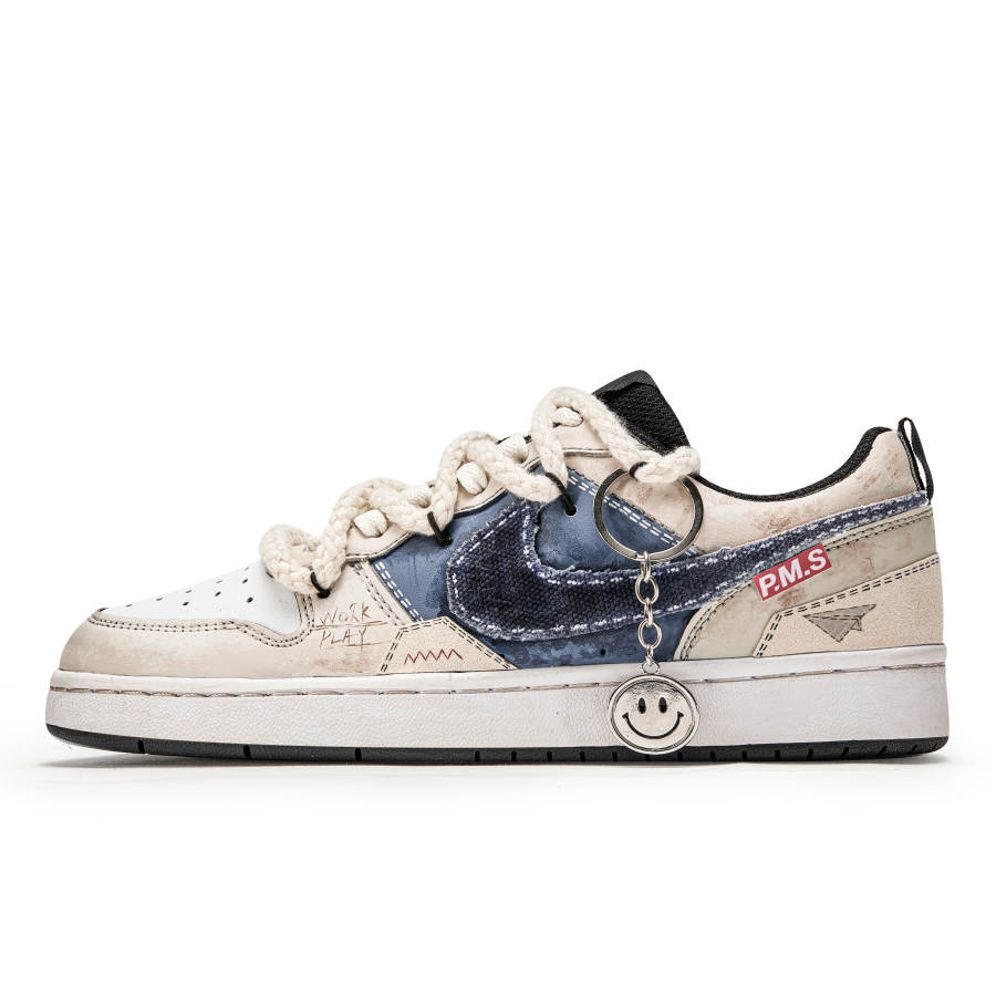 Nike Nike Court Borough Smile Denim Slip Resistant Abrasion Resistant Low top Kids' Skateboarding Shoes Beige Blue Teenagers