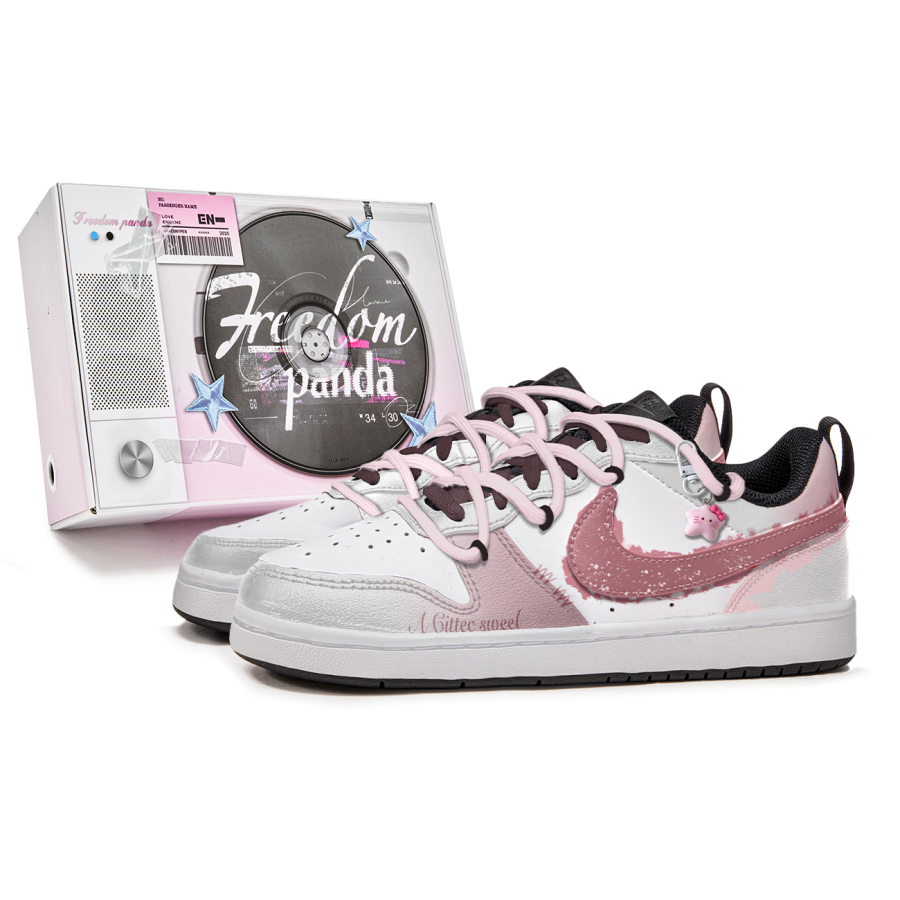 Nike Nike Court Borough Star Pink Kitten Slip Resistant Abrasion Resistant Low top Kids' Skateboarding Shoes Pink White