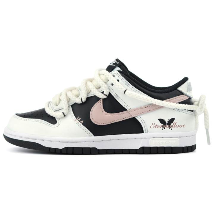 Nike Nike Dunk Slip Resistant Abrasion Resistant Low top Kids' Skateboarding Shoes White Pink Black Teenagers