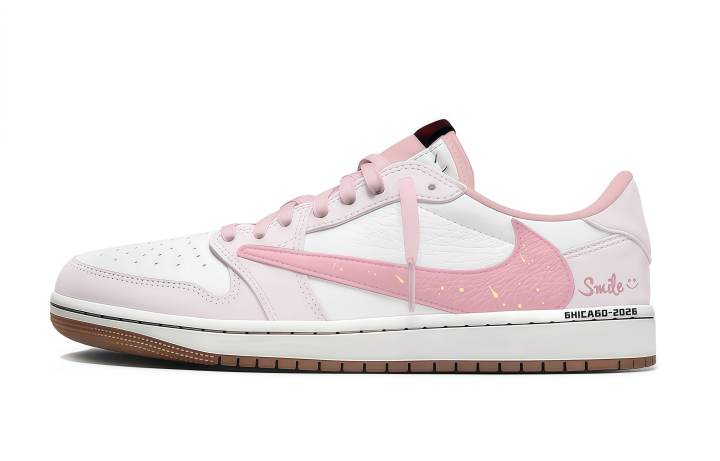 Jordan Travis Scott x Jordan Air Jordan 1 Deconstruction Pink Mist Leather Cushioning Abrasion Resistant