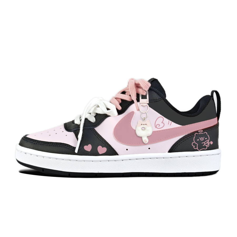 Nike Nike Court Borough Leather Abrasion Resistant Low top Kids' Skateboarding Shoes Black Pink Teenagers