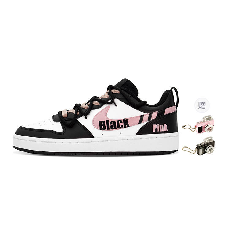 Nike Nike Court Borough Raspberry Leather Abrasion Resistant Low top Kids' Skateboarding Shoes Black Pink Teenagers