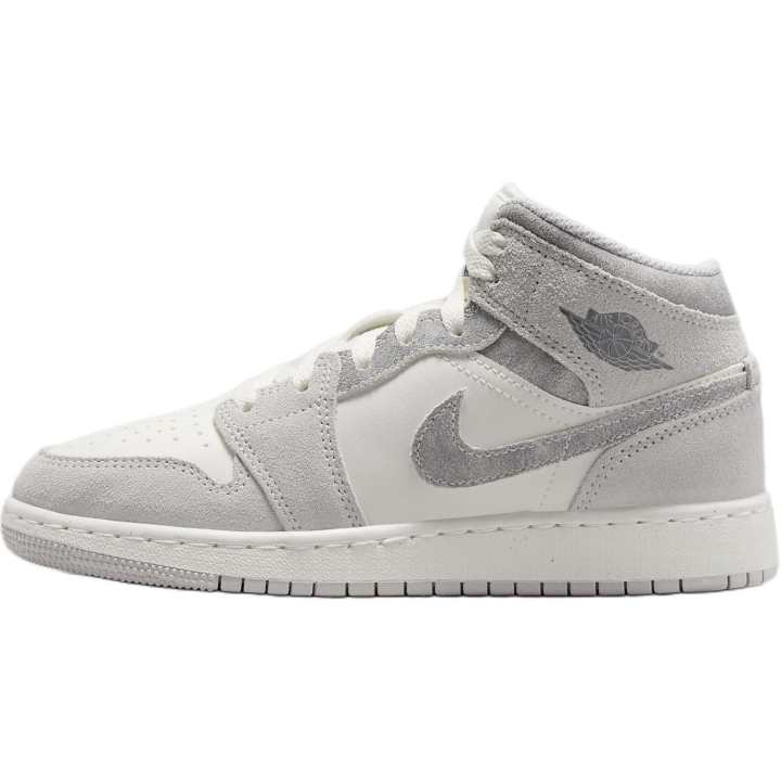Jordan Jordan Air Jordan 1 Synthetic Leather, Leather Mid top Basketball Shoes Gray Unisex