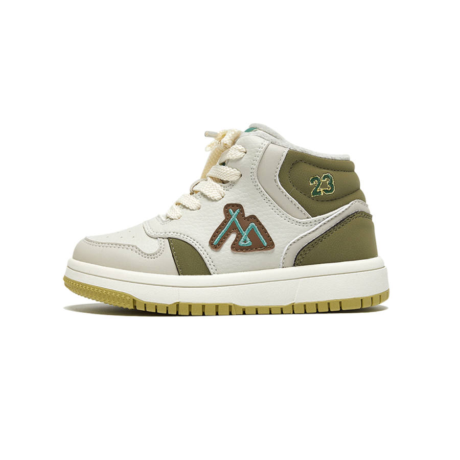 MQD Synthetic Leather Fleece Lined Fashion Color Block Trendy Comfortable Mid top Kids' Skateboarding Shoes Kids'