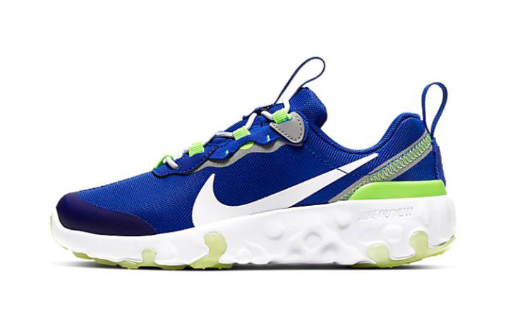 Nike Nike React Element 55 Slip Resistant Cushioning Low top Kids' Running Shoes Blue White Children Aged 3 7 Years Old