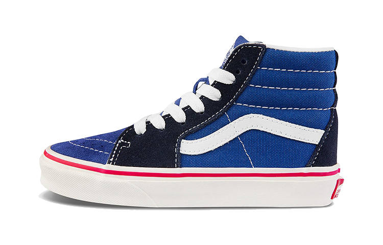 Vans SK8 Slip Resistant Abrasion Resistant High top Kids' Skateboarding Shoes Blue Black Children Aged 3 7 Years Old