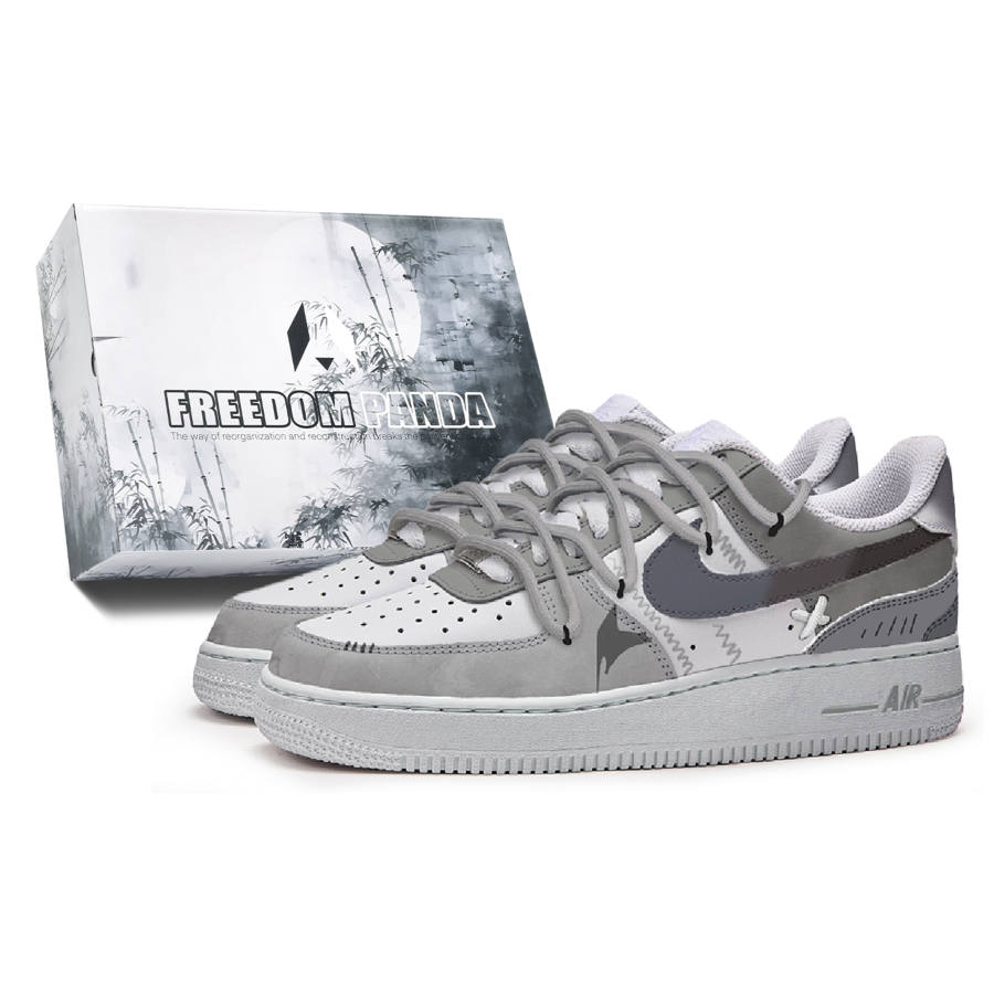Nike Nike Air Force 1 Slip Resistant Abrasion Resistant Low top Kids' Skateboarding Shoes Gray White Teenagers