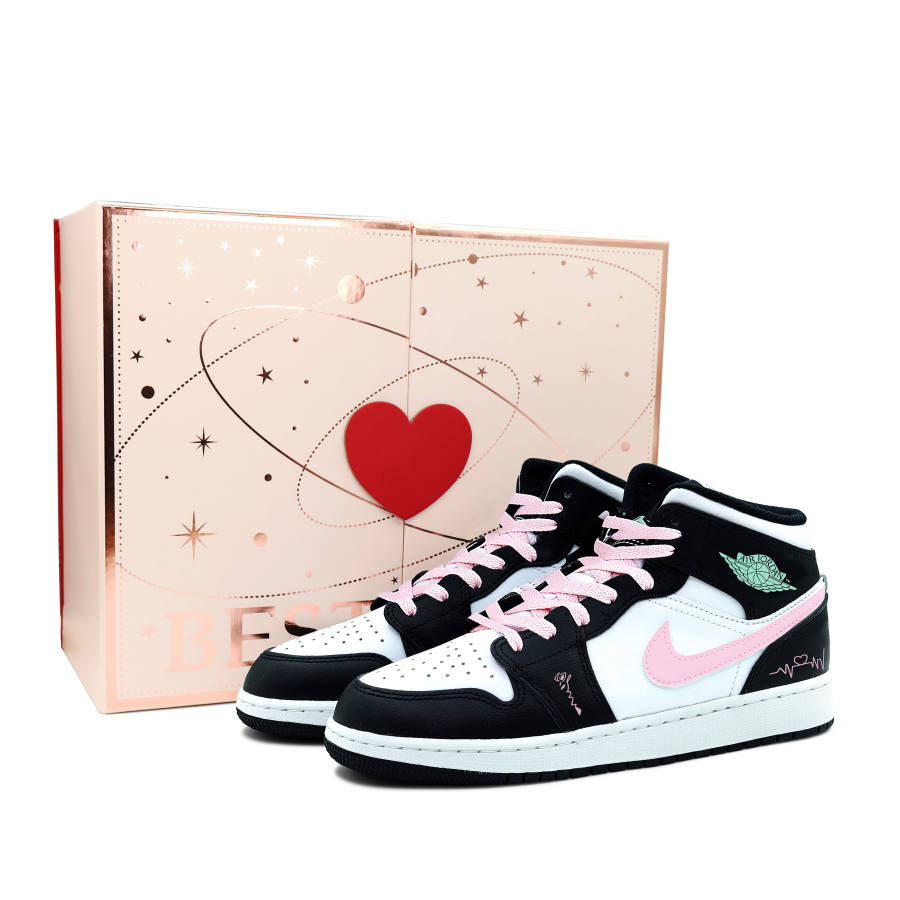 Jordan Jordan Air Jordan 1 Mid Leather Cushioning, Wear Resistant High top Children's Basketball Shoes Black Pink Teenagers