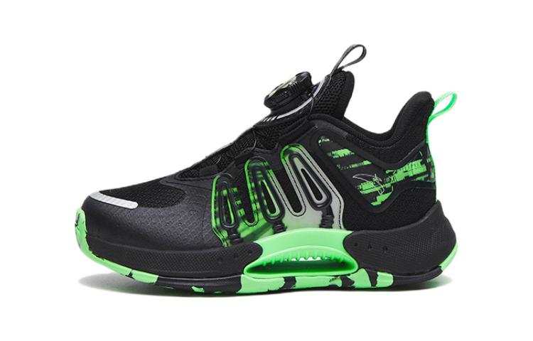 Antakids Anta Qing Kuang Cushioning, Wear Resistant Mid top Performance Basketball Shoes Black Green Children Aged 3 7 Years Old