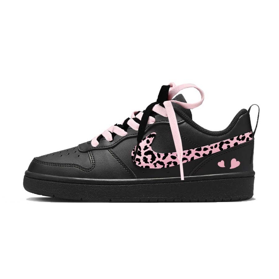 Nike Nike Court Borough Pink Heart Leopard Print Leather Abrasion Resistant Lightweight Cushioning Slip Resistant Low top