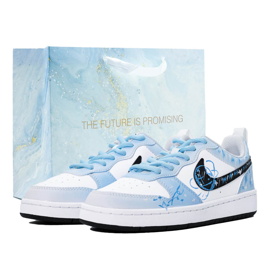 Nike Nike Court Borough Synthetic Leather Cushioning, Wear Resistant Low top Kids' Skateboarding Shoes Light Blue Teenagers