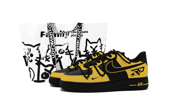 Nike Nike Air Force 1 Racing Bumblebee Leather Abrasion Resistant Low top Skateboard Shoes Black Yellow Kids'