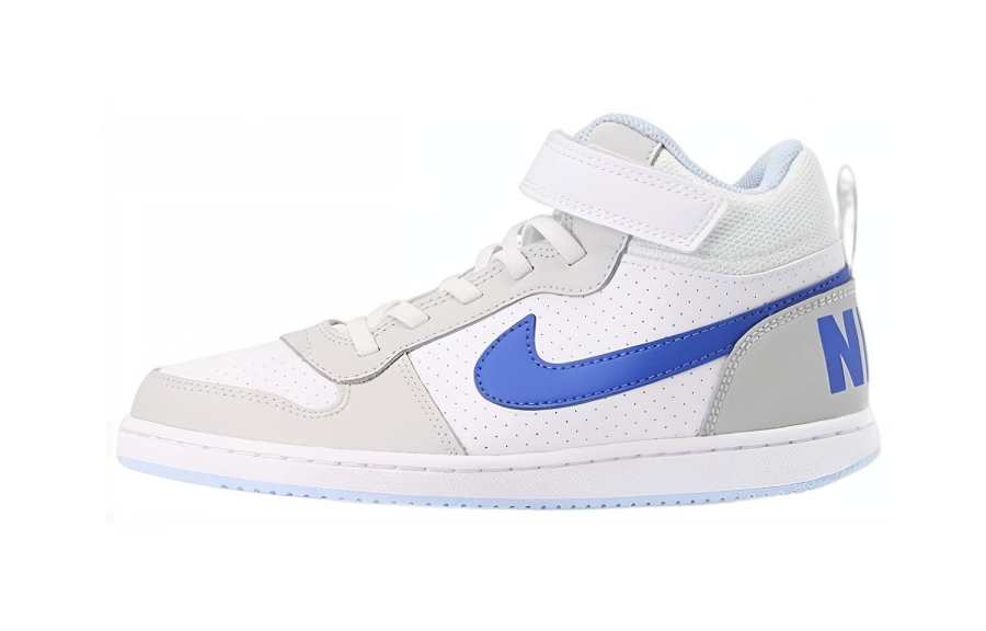 Nike Nike Court Borough Comfortable Cushioning Abrasion Resistant Mid top Kids' Skateboarding Shoes White Blue Kids'