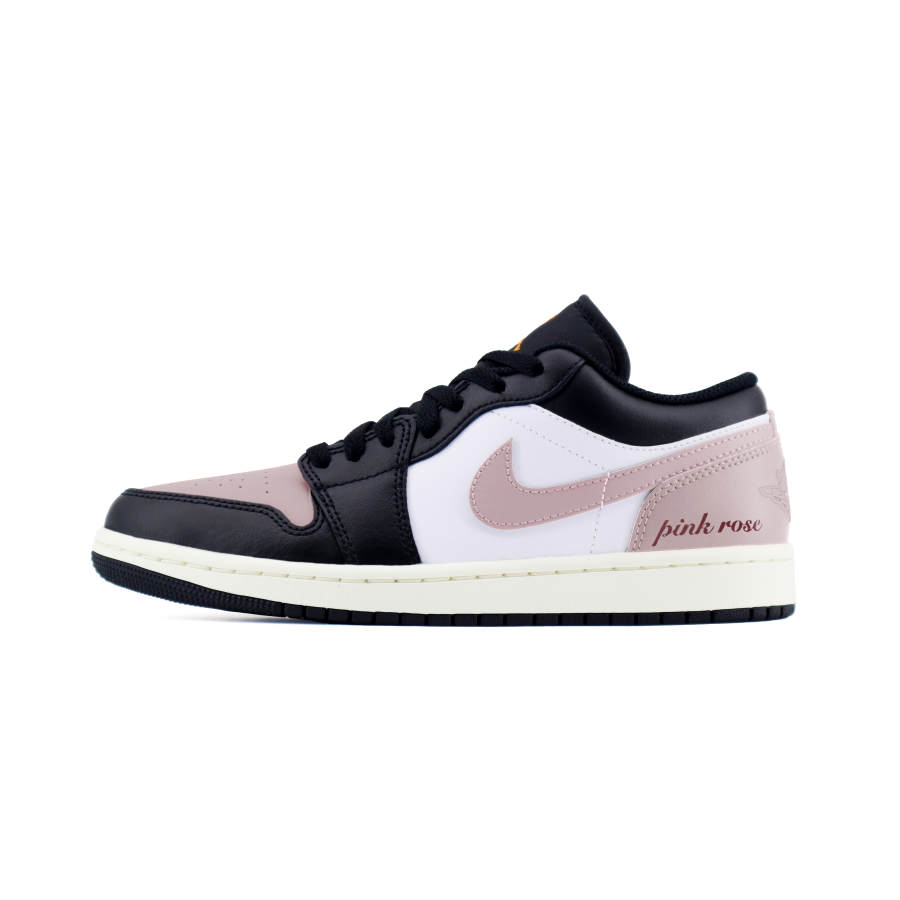 Jordan Jordan Air Jordan 1 Pink Leather Abrasion Resistant Low top Children's Basketball Shoes Black Teenagers
