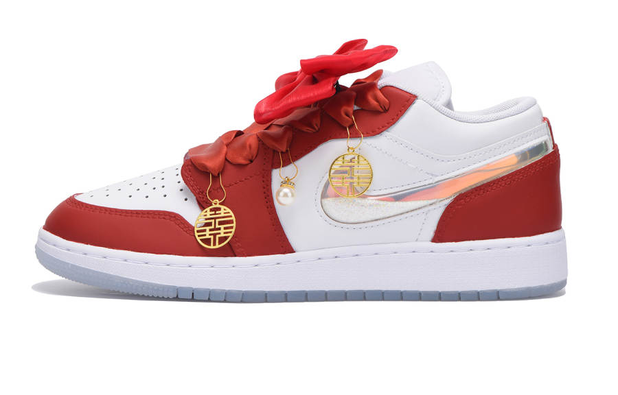 Jordan Jordan Air Jordan 1 Slip Resistant Low top Children's Basketball Shoes True Red Teenagers