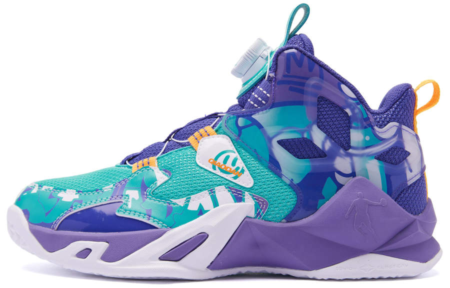 QIAODAN Synthetic Leather, Textile Slip Resistant Cushioning Breathable Low top Basketball Shoes Green Purple Teenagers