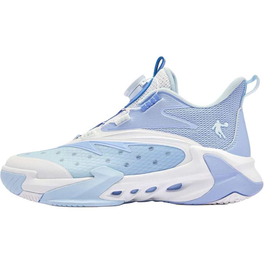 QIAODAN Synthetic Leather, Textile Mid top Basketball Shoes Phantom Blue/Jordan White Unisex