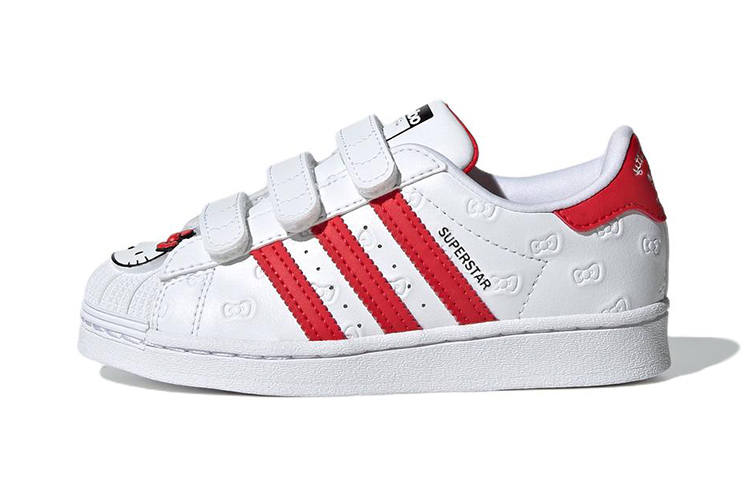Adidas Originals SUPERSTAR Abrasion Resistant Low top Kids' Skateboarding Shoes White Red Children Aged 3 7 Years Old