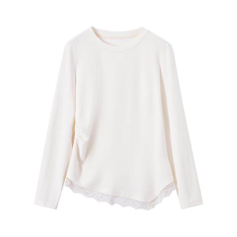 XIANGYING T Shirts Women's Heron White Crew Neck Moderate Nipped In Waist