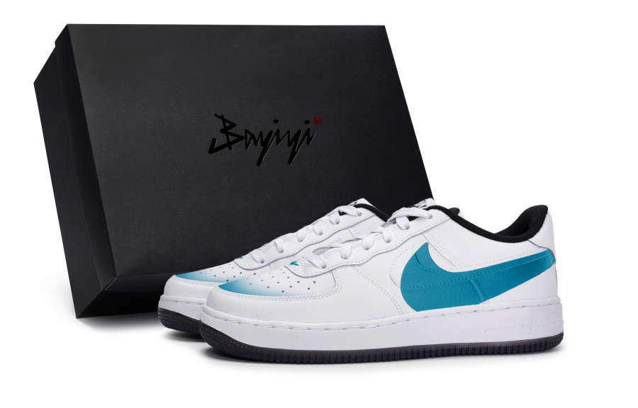 Nike Nike Air Force 1 Slip Resistant Abrasion Resistant Low top Kids' Skateboarding Shoes White Lake Blue Kids'