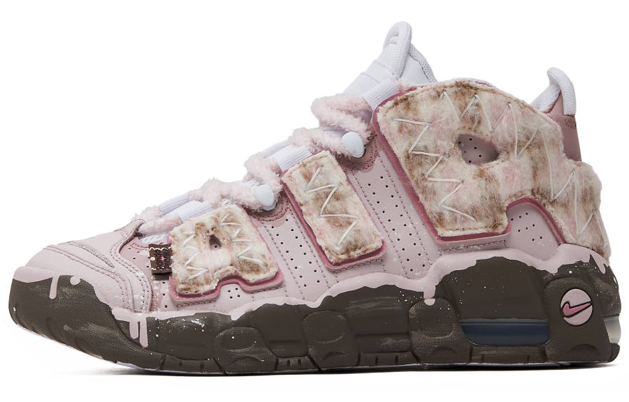 Nike Nike Air More Uptempo Synthetic Leather Cushioning Mid top Children's Basketball Shoes Pink Brown Teenagers