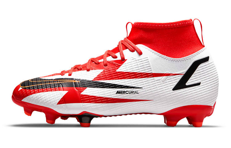 Nike Nike Mercurial Superfly 8 Slip Resistant Abrasion Resistant Mid top Kids' Soccer Shoes Red White Kids'
