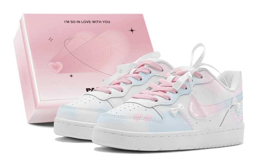 Nike Nike Court Borough Slip Resistant Abrasion Resistant Low top Kids' Skateboarding Shoes Pink Blue Teenagers