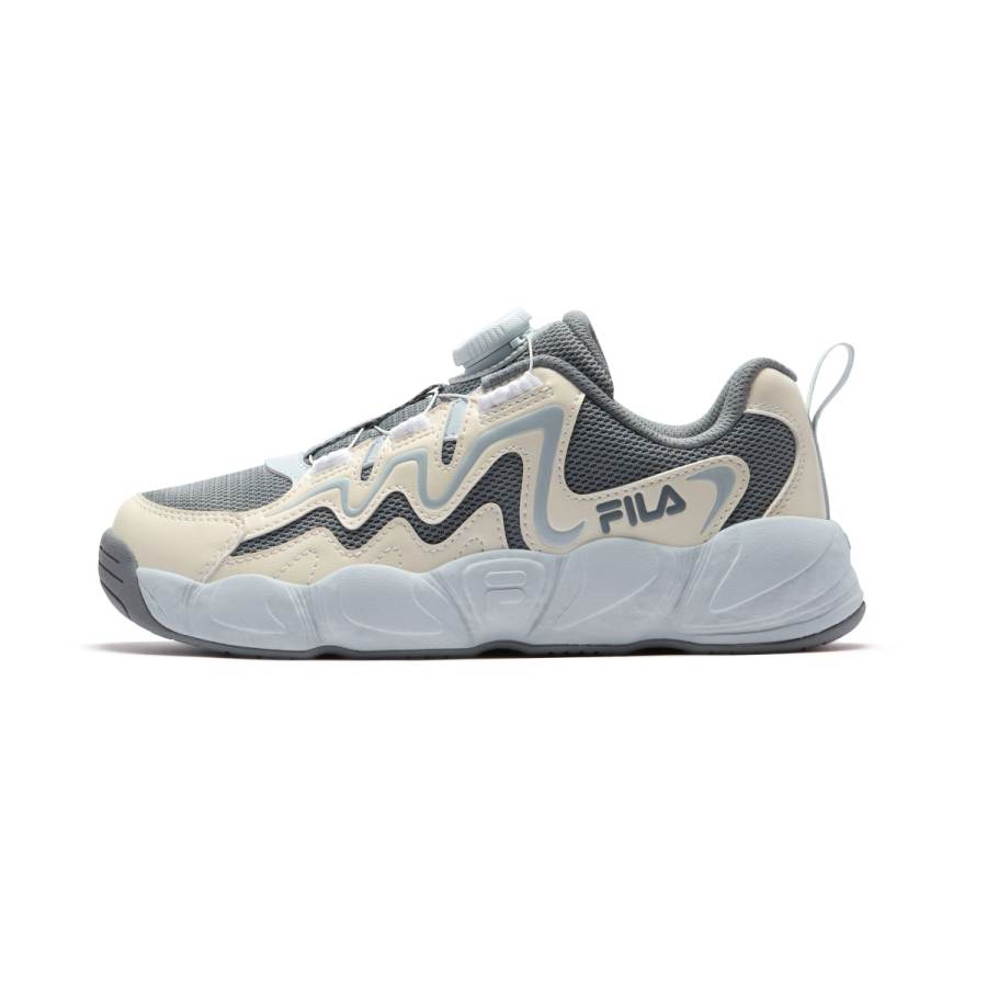 FILA KIDS Heritage FHT Lightweight Cushioning Low top Children's Basketball Shoes Wind Direction Marker Gray/Milk White