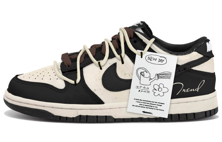Nike Nike Dunk 'Black' Leather Low top Kids' Skateboarding Shoes Beige Black Teenagers