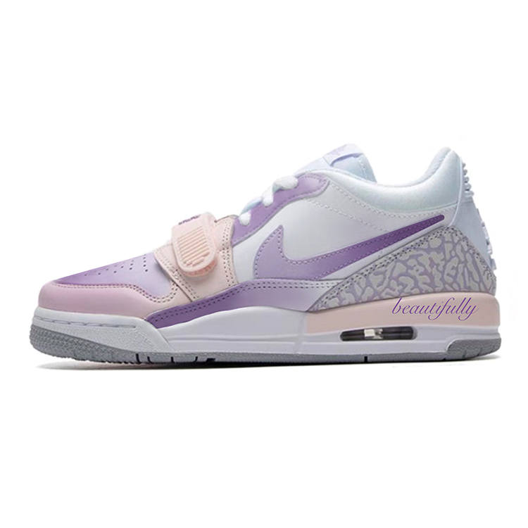 Jordan Jordan Legacy 312 Abrasion Resistant Low top Children's Basketball Shoes White Purple Teenagers
