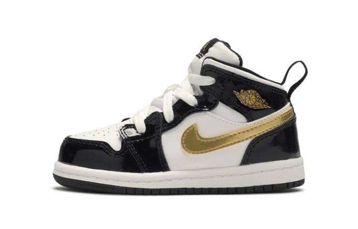 Jordan Jordan 1 Mid Patent Black White Gold TD