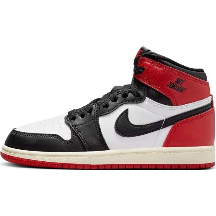 Jordan Jordan 1 High top Basketball Shoes Black/White/Red Children Aged 3 7 Years Old