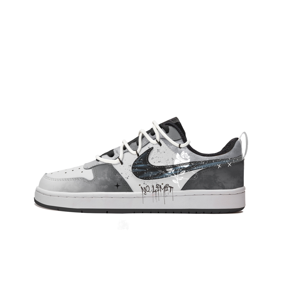 Nike Nike Court Borough 2 Slip Resistant Abrasion Resistant Low top Kids' Skateboarding Shoes Gray White Teenagers