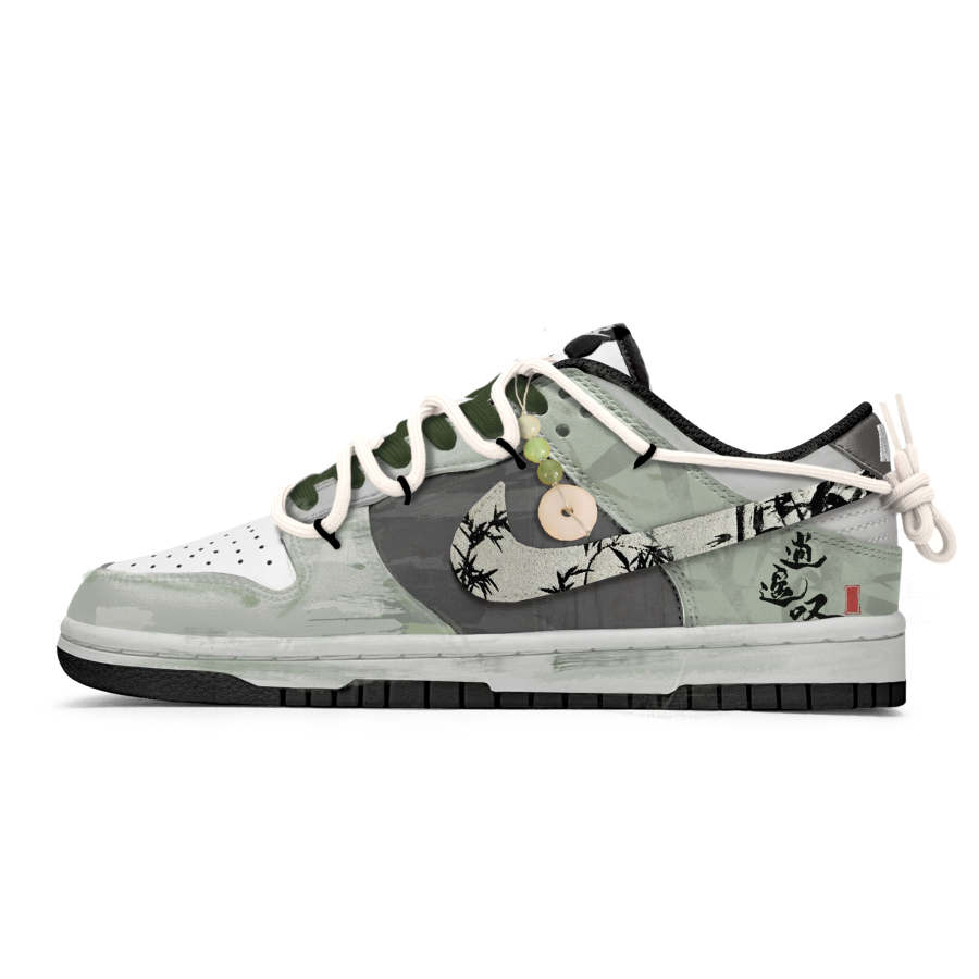 Nike Nike Dunk Slip Resistant Abrasion Resistant Low top Kids' Skateboarding Shoes Gray Green Teenagers