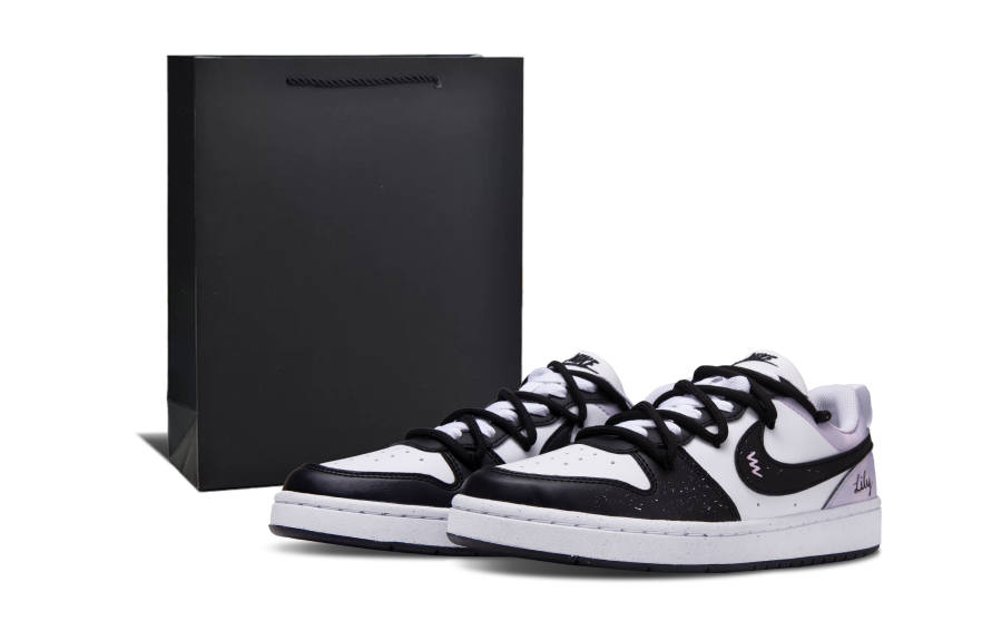 Nike Nike Court Borough Low 2 Synthetic Leather Breathable Low top Kids' Skateboarding Shoes Black Purple Teenagers