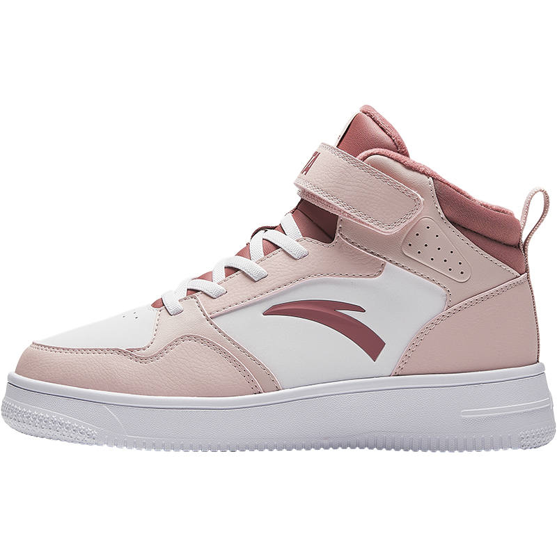 Antakids Synthetic Leather Outdoor Collection, Fleece Lined High top Skateboard Shoes White Pink Teenagers
