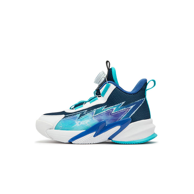 XTEP Slip Resistant Abrasion Resistant Mid top Children's Basketball Shoes Night Blue Lyon Blue