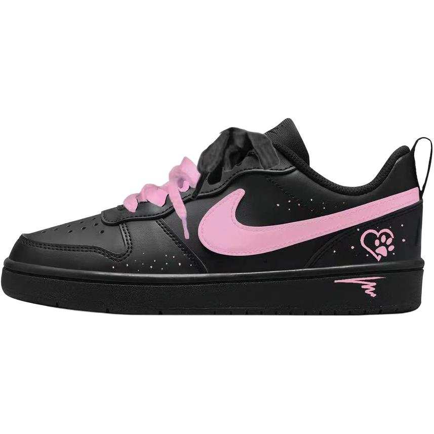 Nike Nike Court Borough Cat Paw Synthetic Leather Anti Kick Abrasion Resistant Low top Kids' Skateboarding Shoes Black Pink