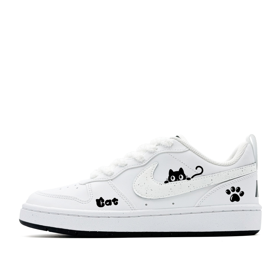 Nike Nike Court Borough Synthetic Leather Abrasion Resistant Low top Kids' Skateboarding Shoes Black White