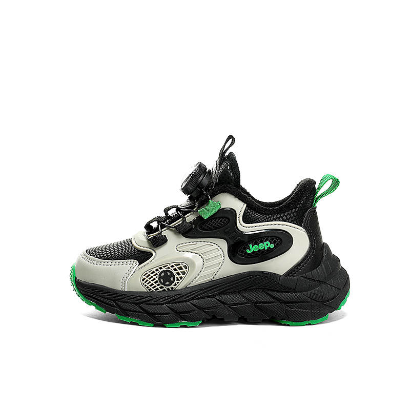 Jeep Synthetic Leather, Textile Abrasion Resistant Mid top Kids Lifestyle Shoes Black Green Kids'